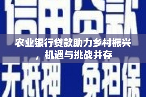 微山农业银行贷款助力乡村振兴，机遇与挑战并存